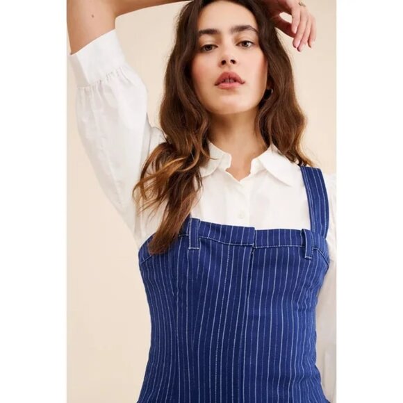 FREE PEOPLE Flores Jumpsuit CUTE! Pin stripes Wide Leg Vintage Denim Overalls S - Picture 7 of 12